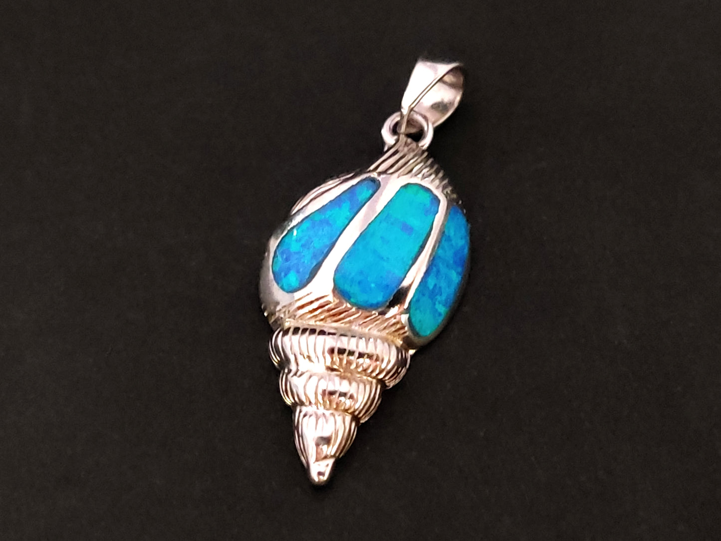 Greek Blue Opal Silver Oyster Shell Seashell Pendant 25x14mm