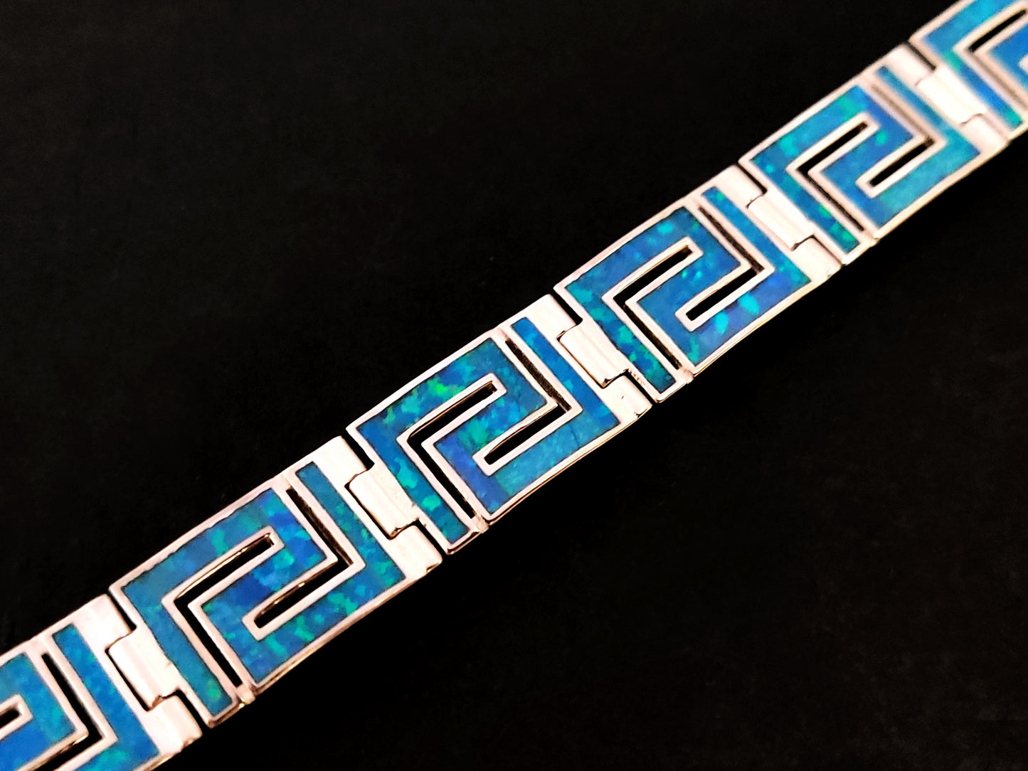 Greek Blue Opal Silver Bracelet 10mm