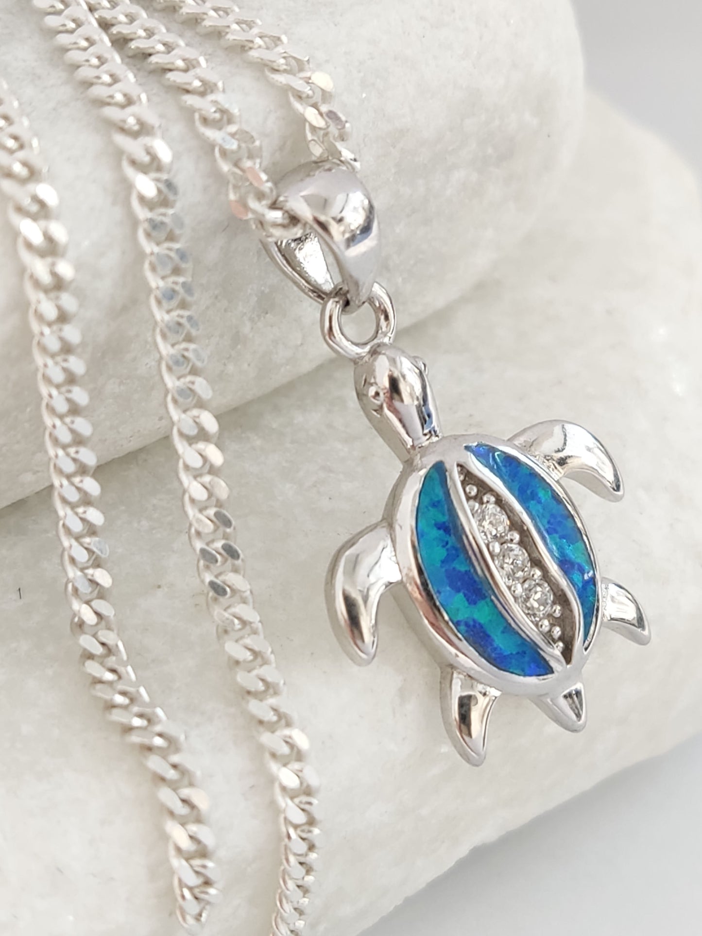 Greek Sea Turtle Necklace Pendant with Cubic Zirconia