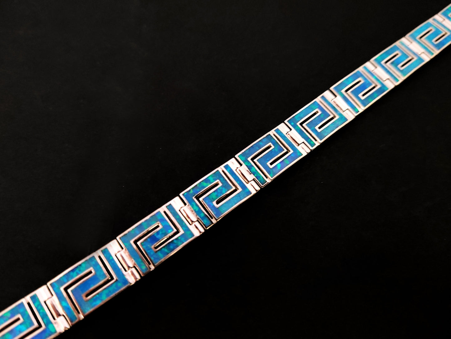 Greek Blue Opal Silver Bracelet 10mm