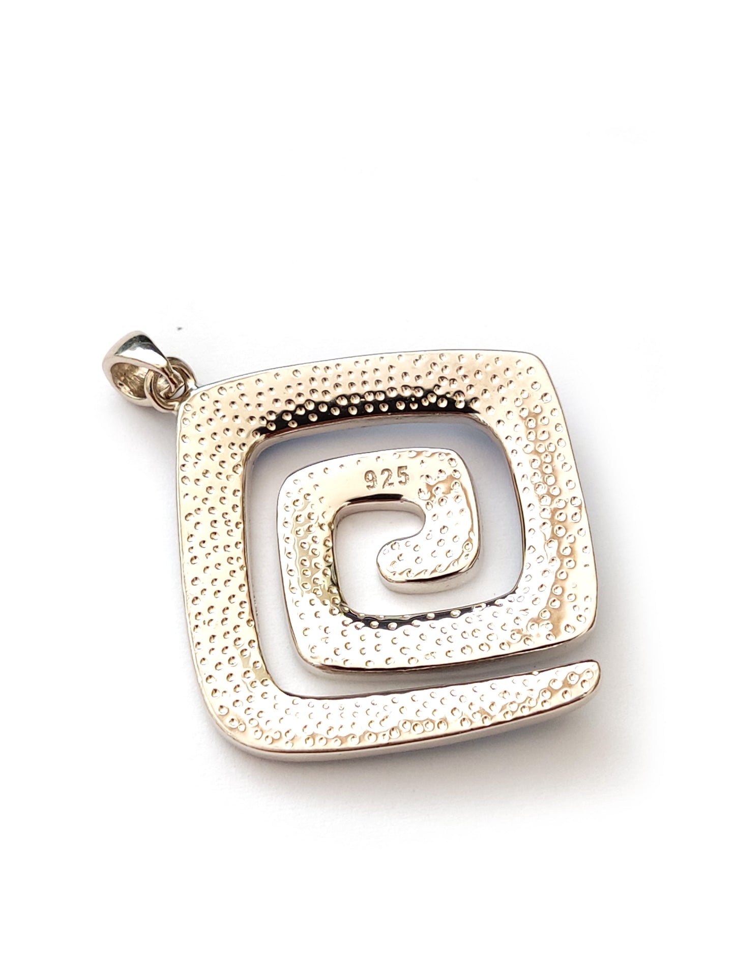 Greek Key Blue Opal Silver Pendant 27mm