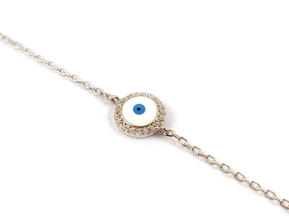 Sterling Silver Evil Eye Bracelet with Adjustable Chain