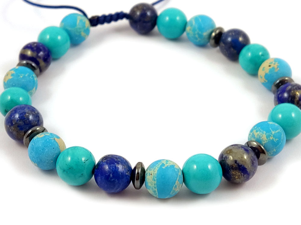 Natural stone bracelet with a blend of Turquoise, Agate, and Lapis Lazuli, showcasing fine Greek craftsmanship.