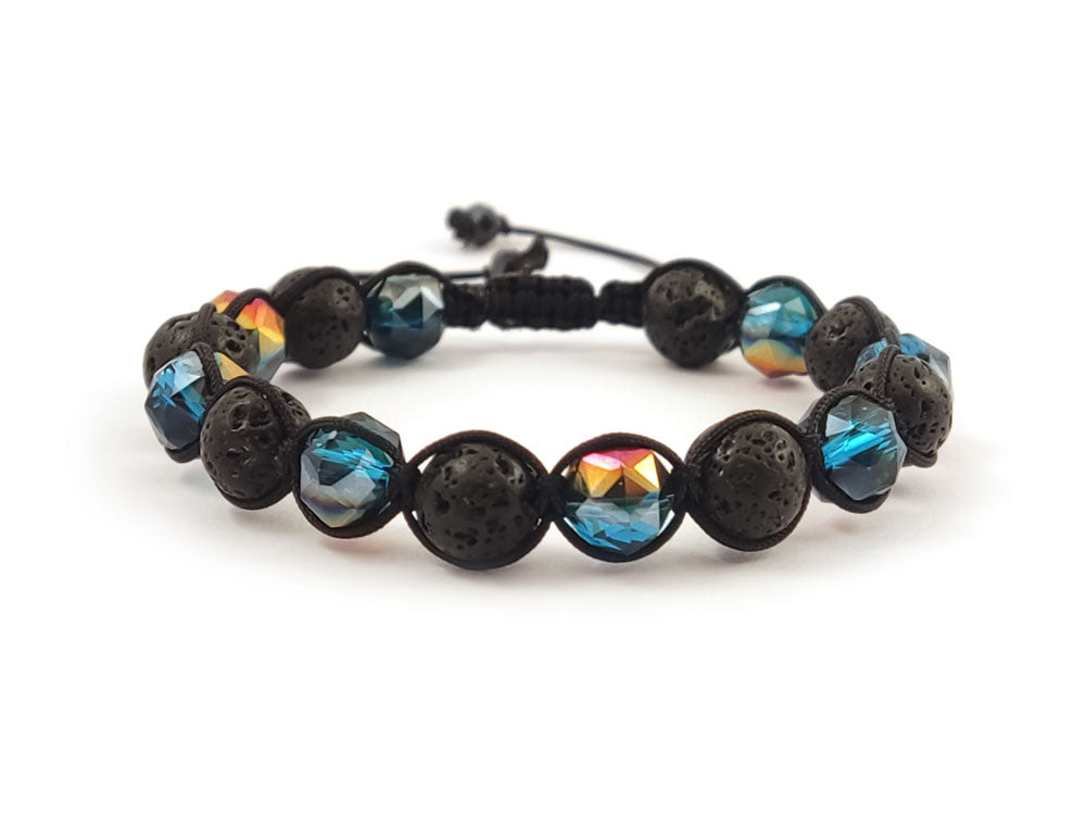 Close-up of 8mm lava stones and green crystals Shamballa bracelet