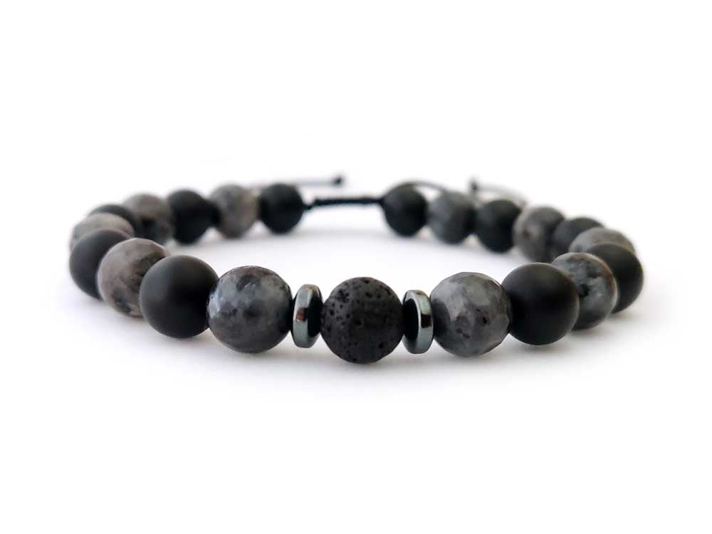 Handmade Natural Stone Bracelet - Lava, Onyx, Larvikite