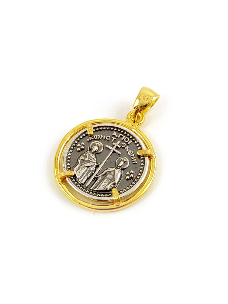 Griechisch-byzantinischer Konstantinato-Kreuzanhänger aus Silber, 23 mm