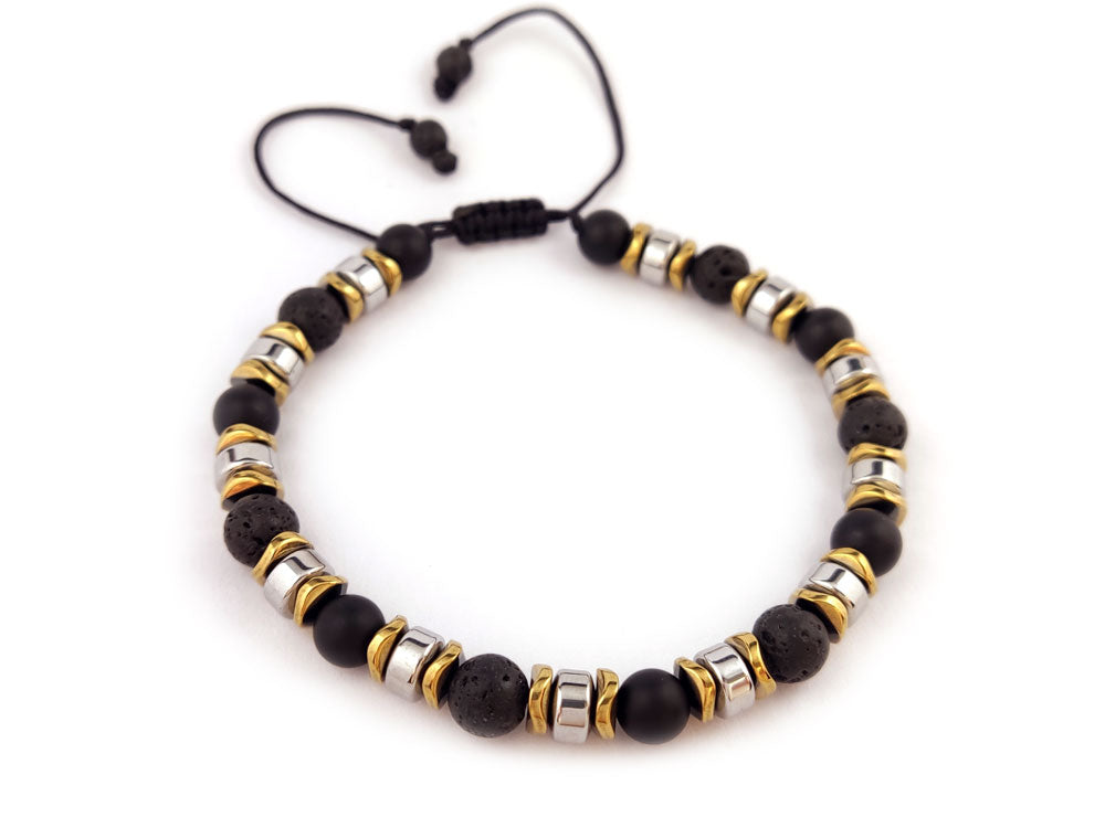 Handcrafted bracelet displayed flat, featuring the adjustable design and premium Greek craftsmanship with natural materials.
