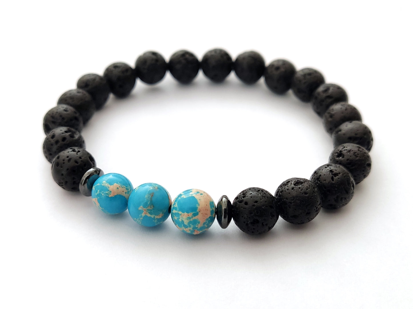 Greek Lava Blue Earth Agate Natural Stones Bracelet 8mm
