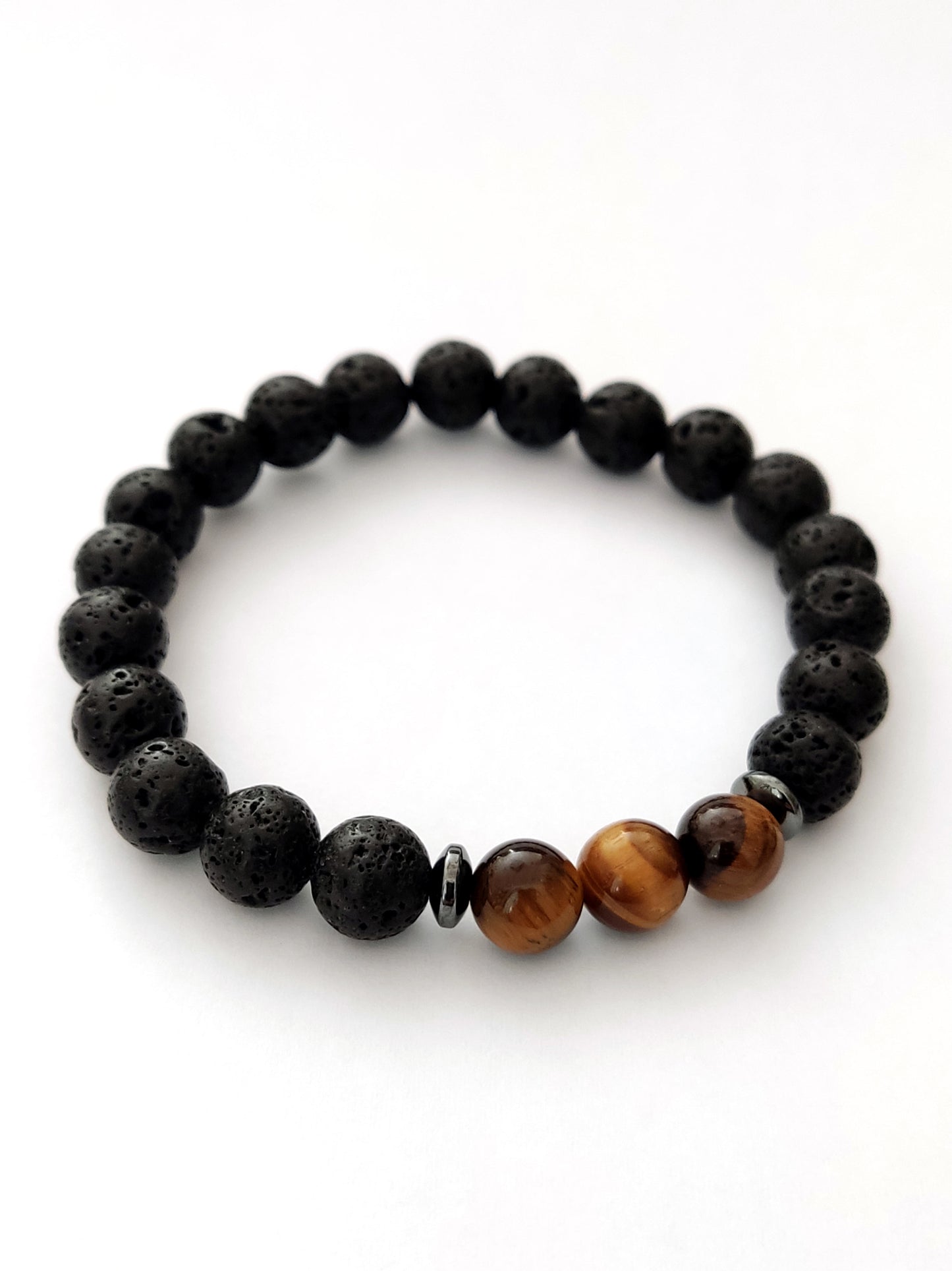 Greek Lava Tiger Eye Natural Stones Bracelet 8mm
