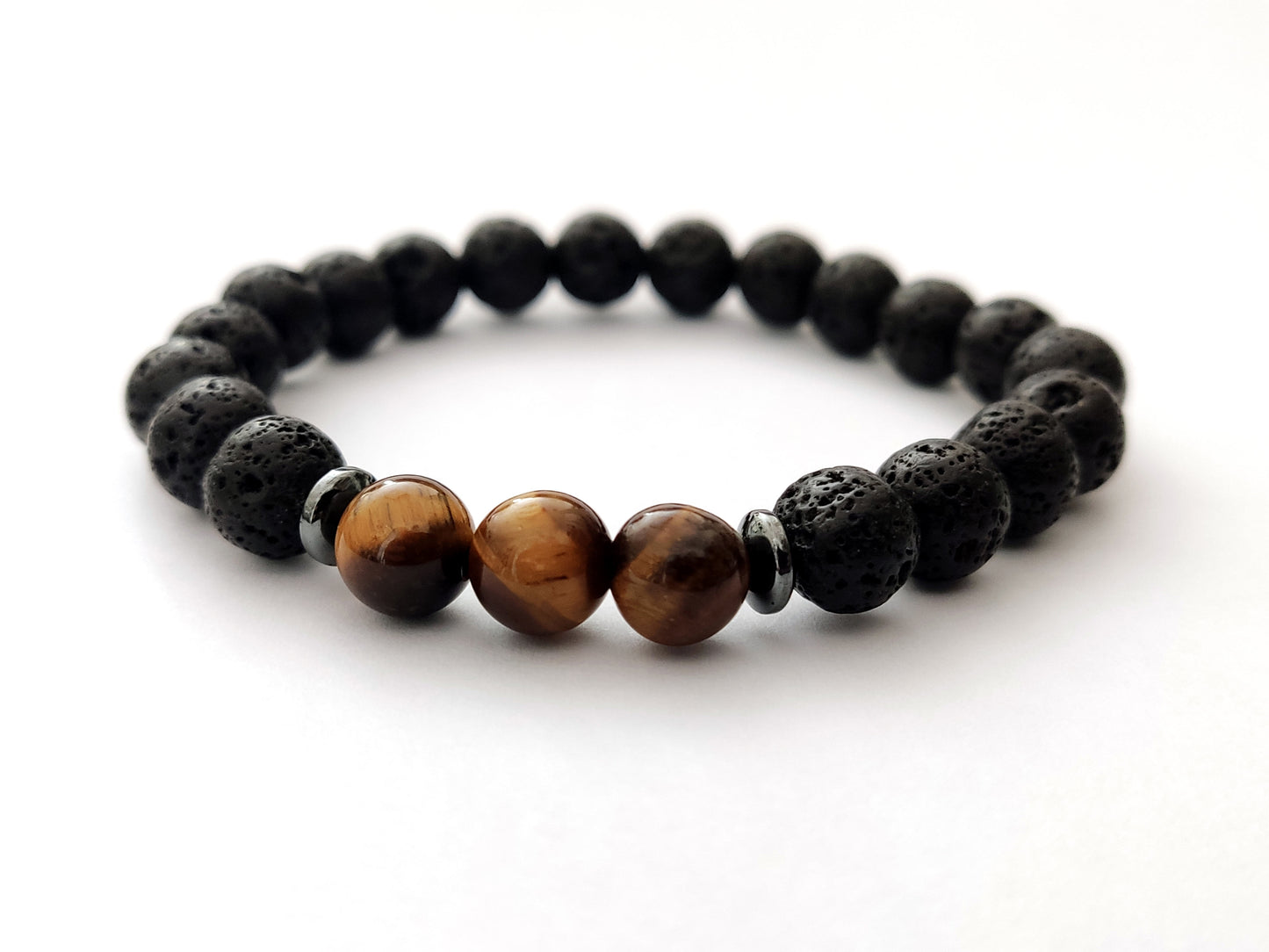 Greek Lava Tiger Eye Natural Stones Bracelet 8mm