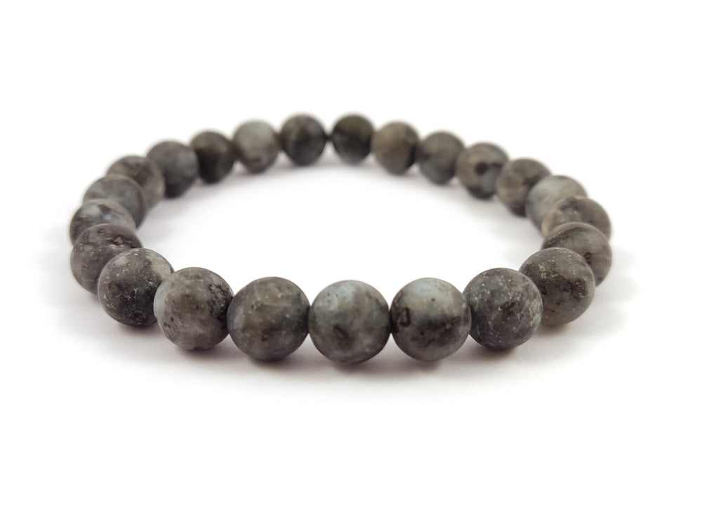 Artisan-crafted bracelet made in Greece with 8mm natural gray matte Larvikite stones, free worldwide shipping.