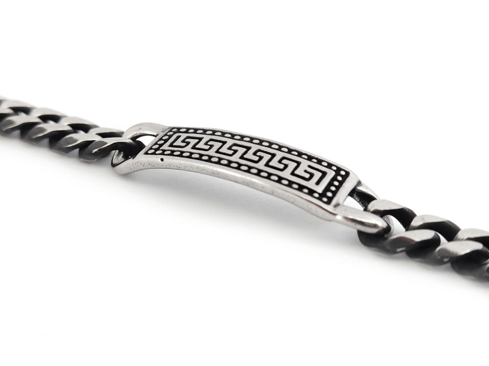 Unisex stainless steel bracelet with Greek key design – durable and hallmarked
