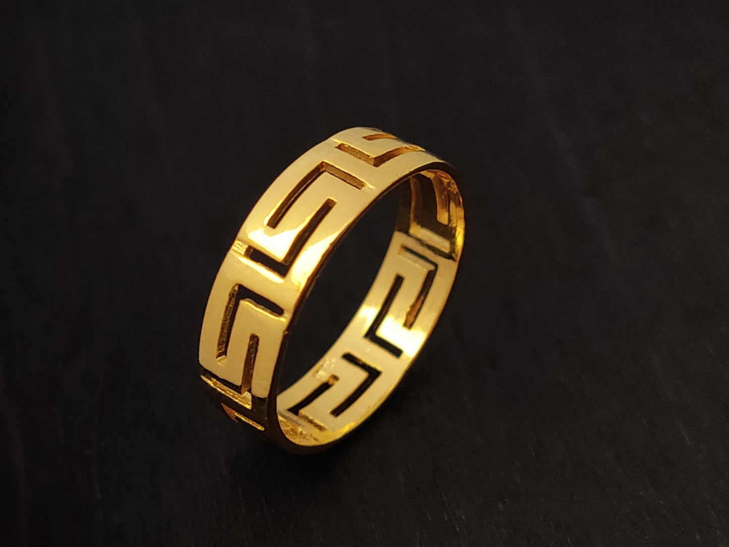Greek Key Gold Plated Silver Ring 5mm