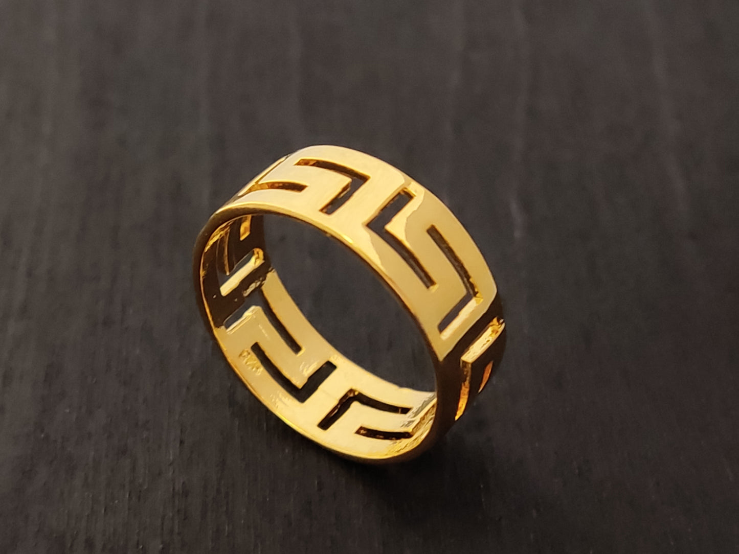 Bague en Argent Plaqué Or Clé Grecque 8mm