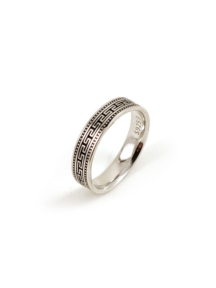 Greek Key Meander Men Women Silver Ring Band 5mm