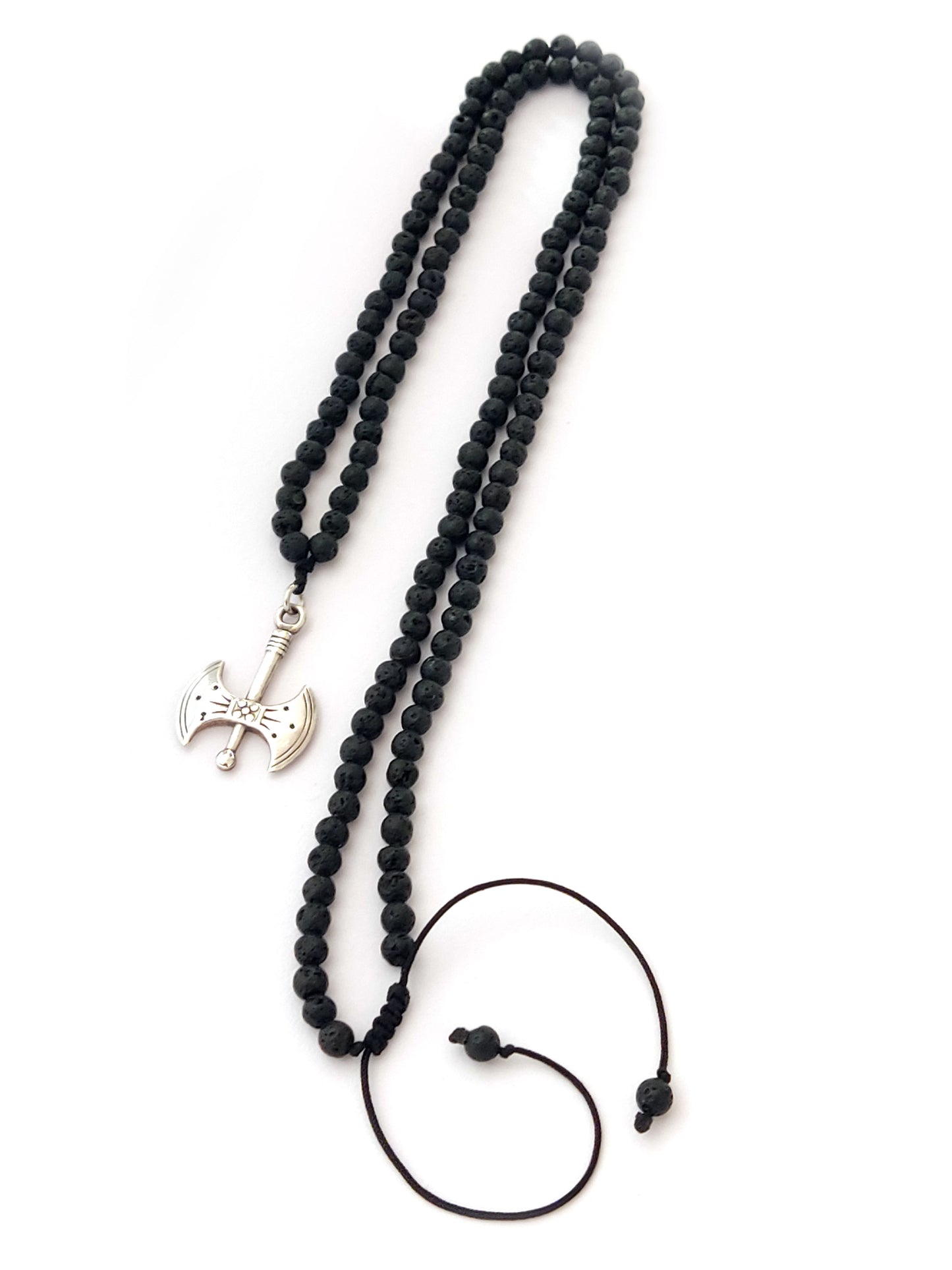 Greek Double Axe Labris Pendant Necklace | Sterling Silver 925 | Natural Lava Stones 4mm | Sirioti Jewelry