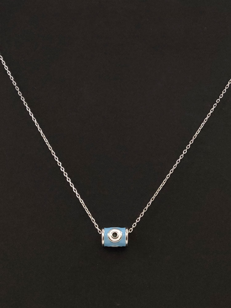 Blue Evil Eye Nazar Cylinder Silver Necklace