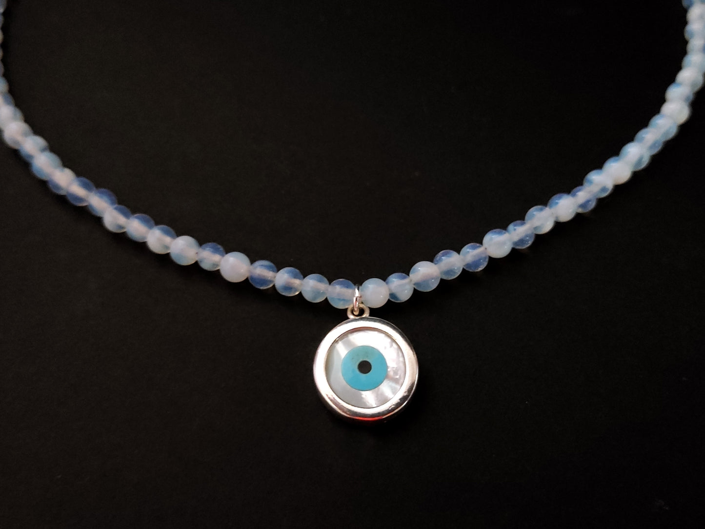 Greek Evil Eye Moonstone Silver Necklace