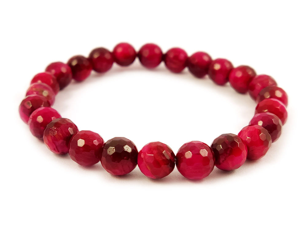 Natural Red Cat's Eye Bracelet with Genuine Faceted Stones 8mm