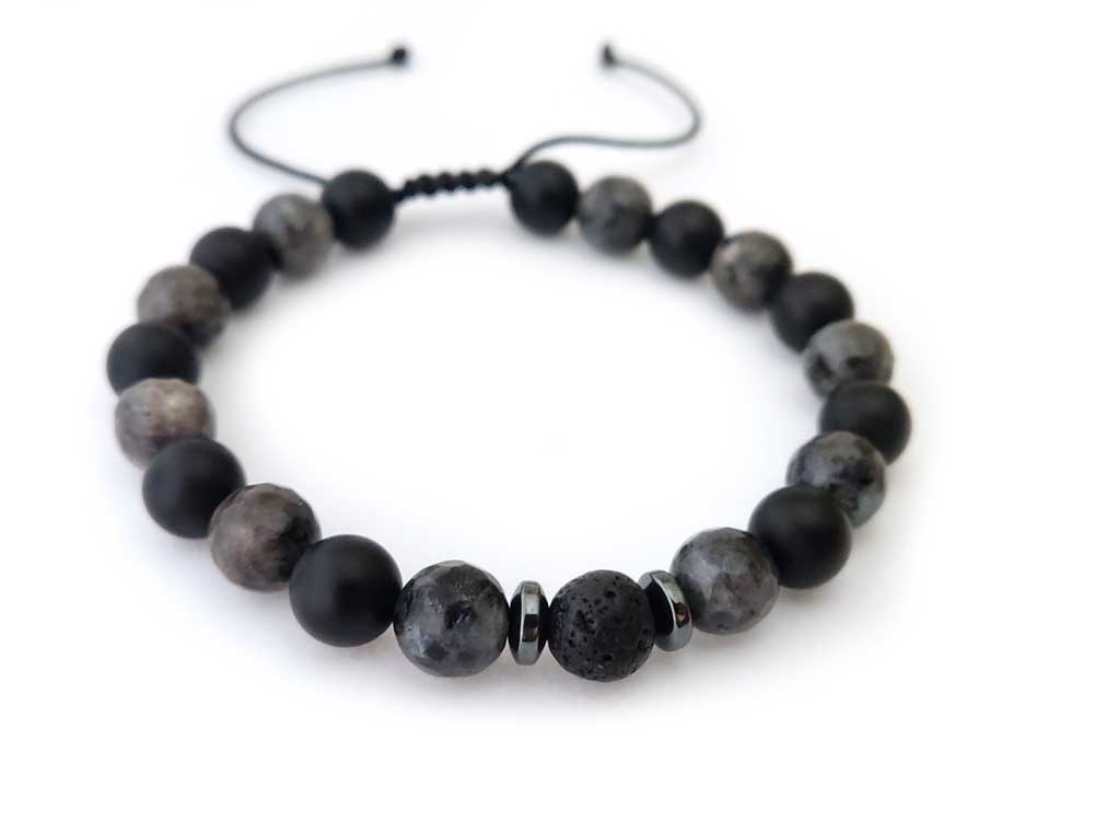 Handmade Natural Stone Bracelet - Lava, Onyx, Larvikite