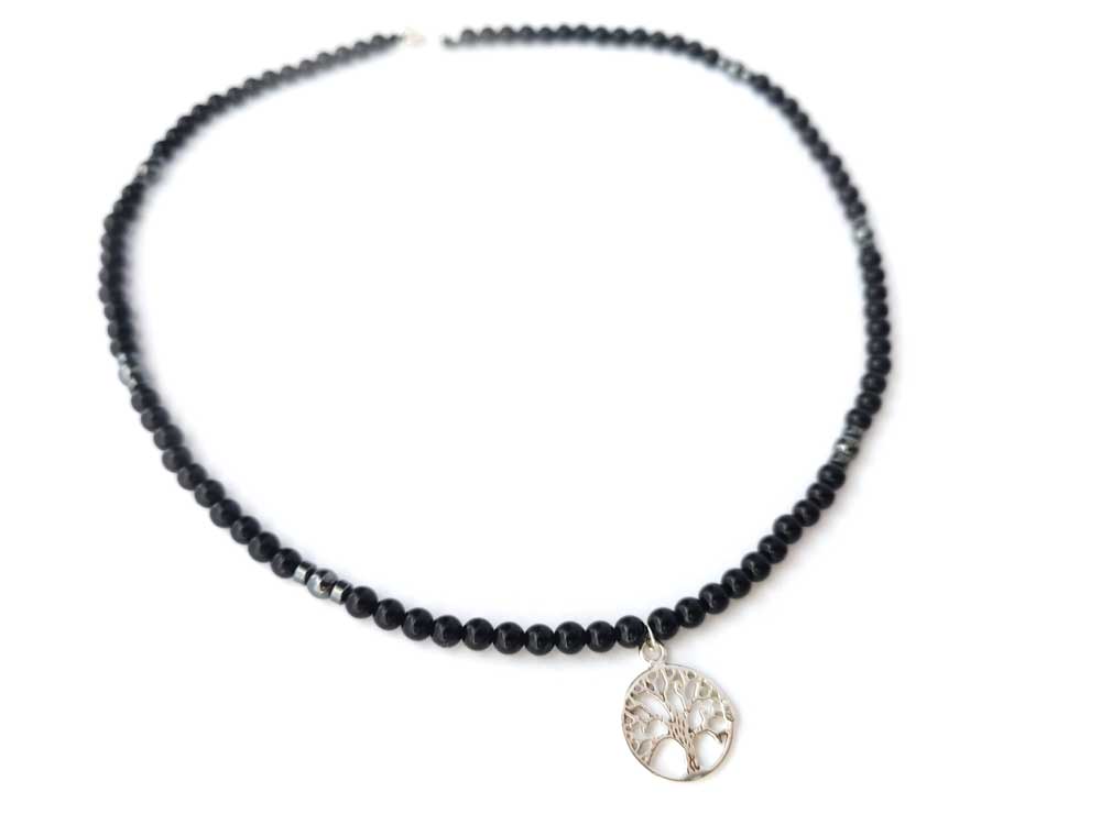 Onyx Necklace & Silver 925 Tree Of Life Pendant