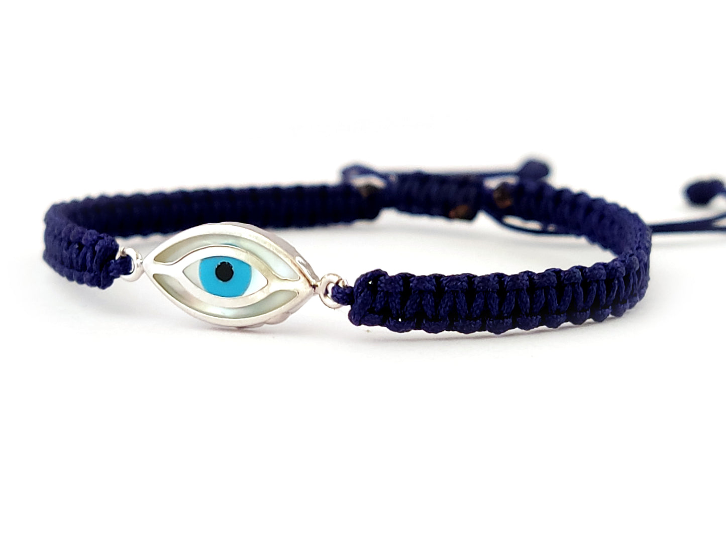 Evil Eye Nazar Blue Cord Silver Macrame Bracelet