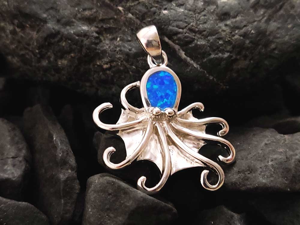 Blue Opal Octopus Silver Greek Pendant 23x25mm