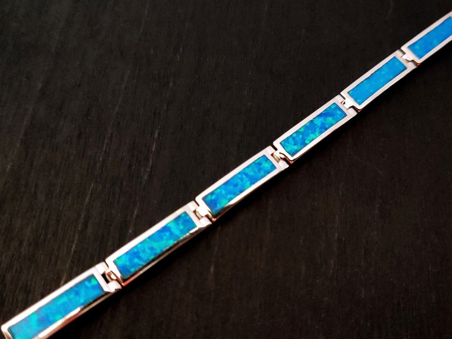 Blue Opal Stones Silver Bracelet 5mm