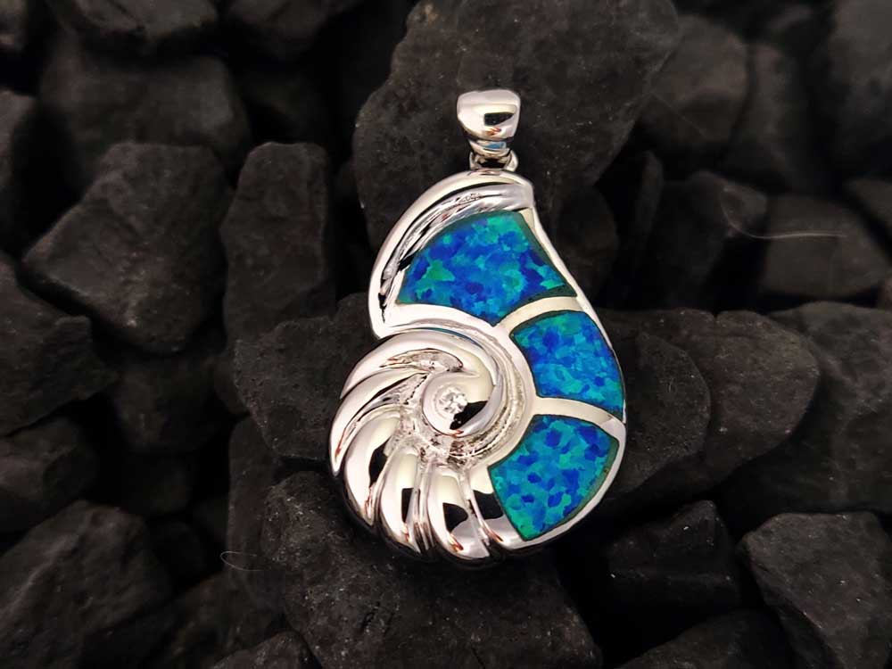 Blauer Opal Silber Auster Muschel Nautilus Anhänger 25x17mm