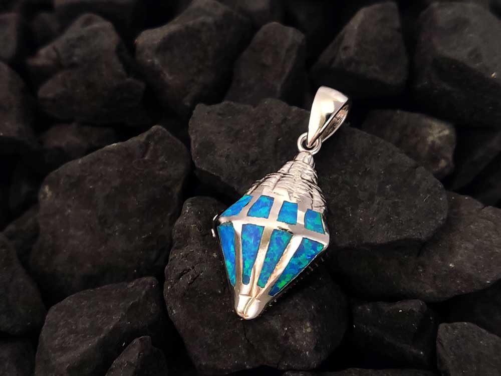 Blue Opal Silver Oyster Seashell Pendant 20x12mm