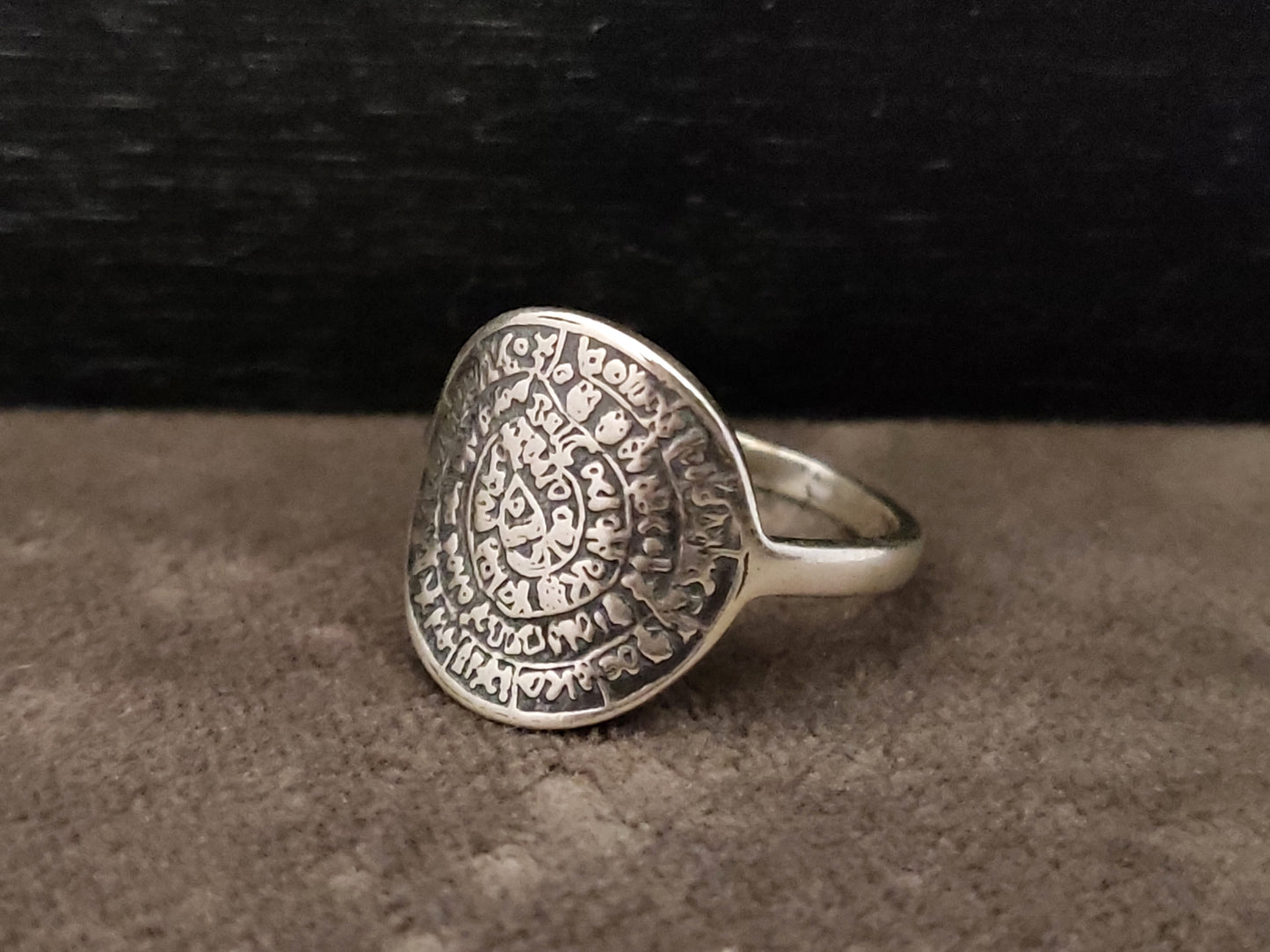 Phaistos Disc Silver Greek Ring 15mm