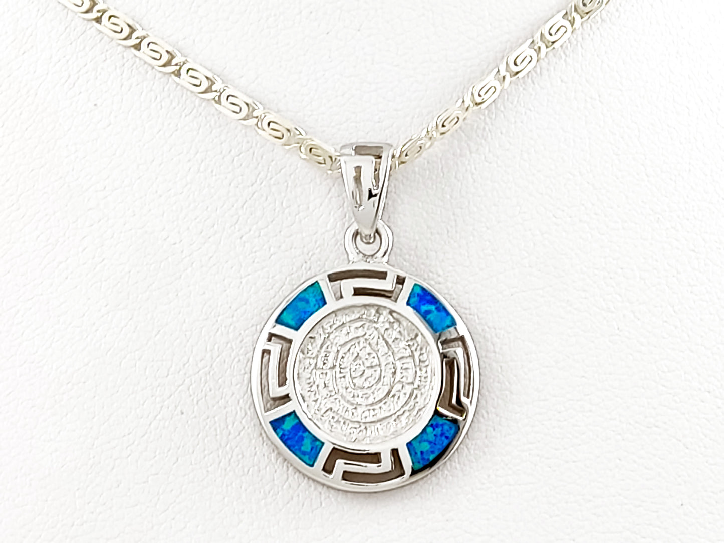 Phaistos Disc Blue Opal Silver Necklace