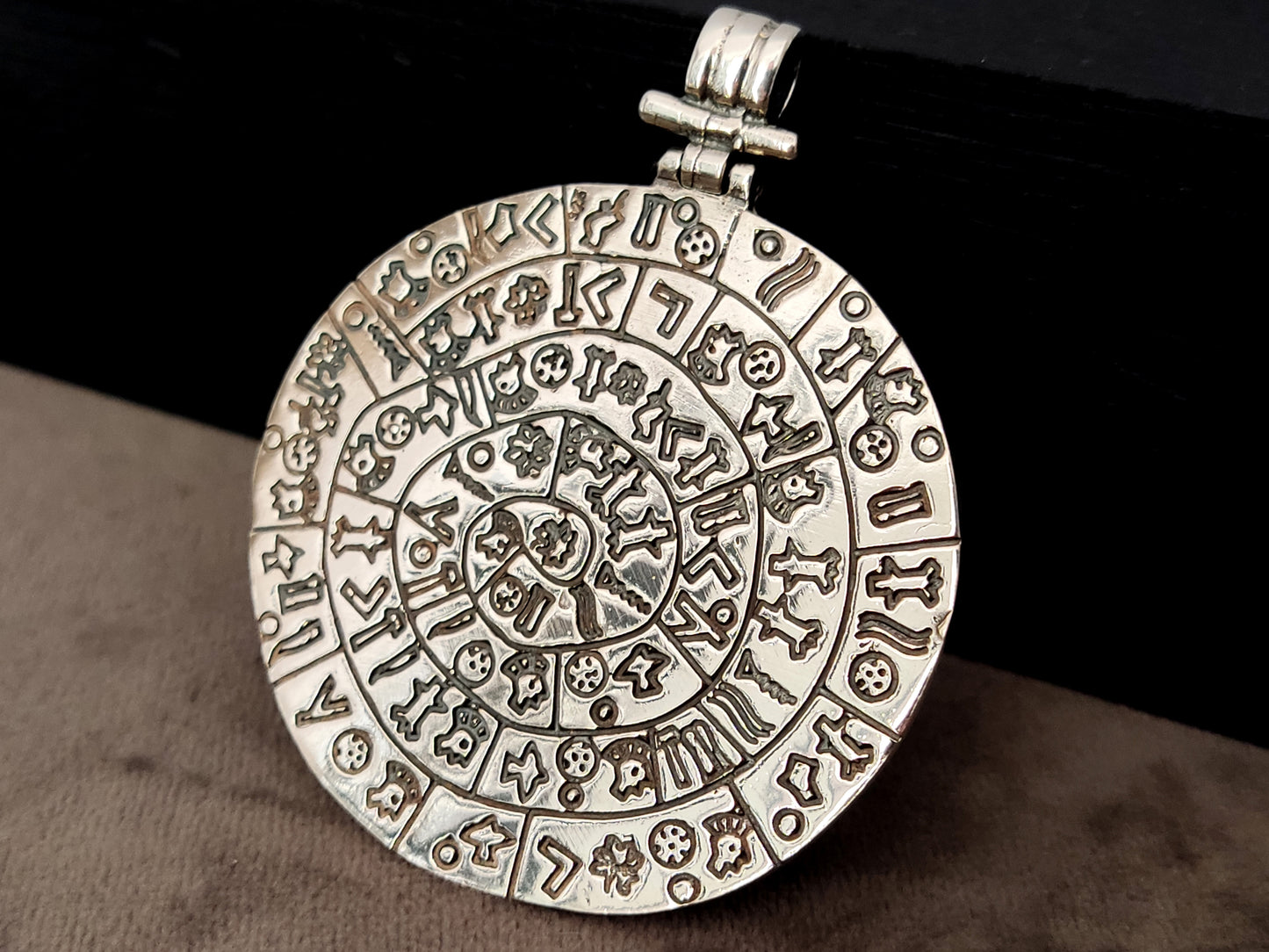 Phaistos Disc Big Silver Pendant 54mm