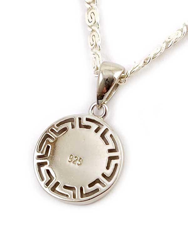Greek Blue Opal Silver Round Pendant 14mm Necklace