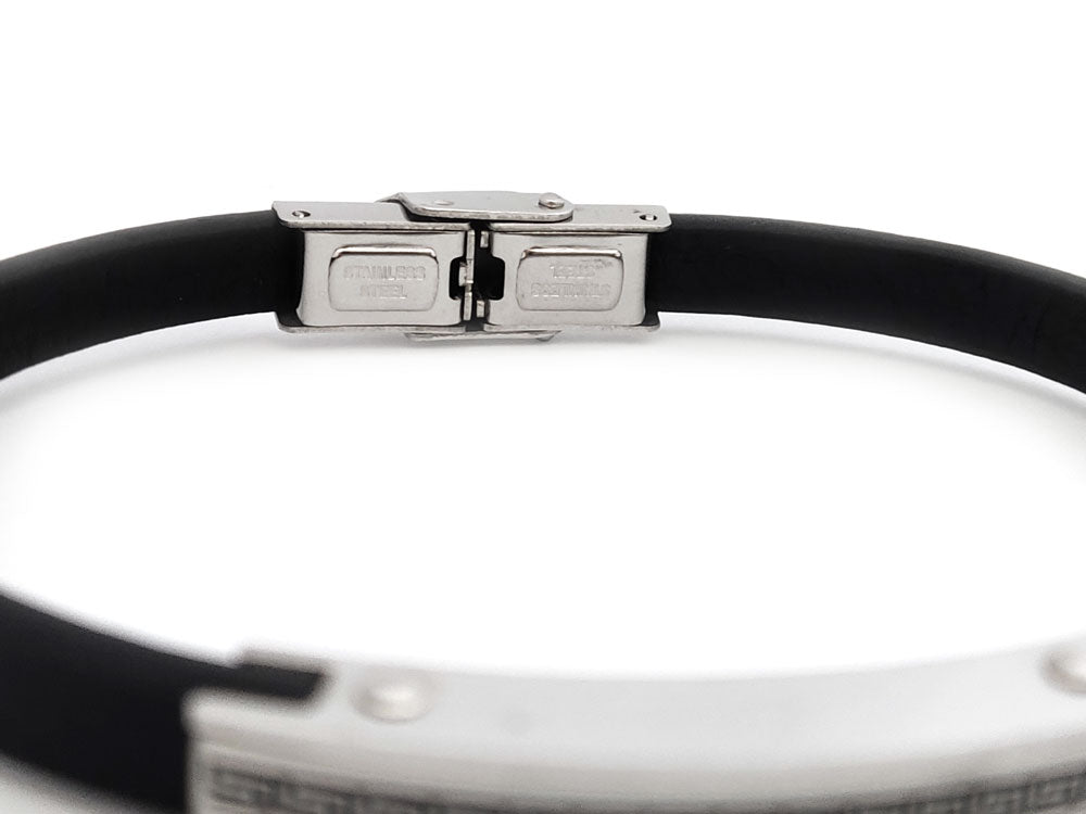 Stylish Greek Key Meander bracelet with stainless steel clasp and leather band – free worldwide shipping