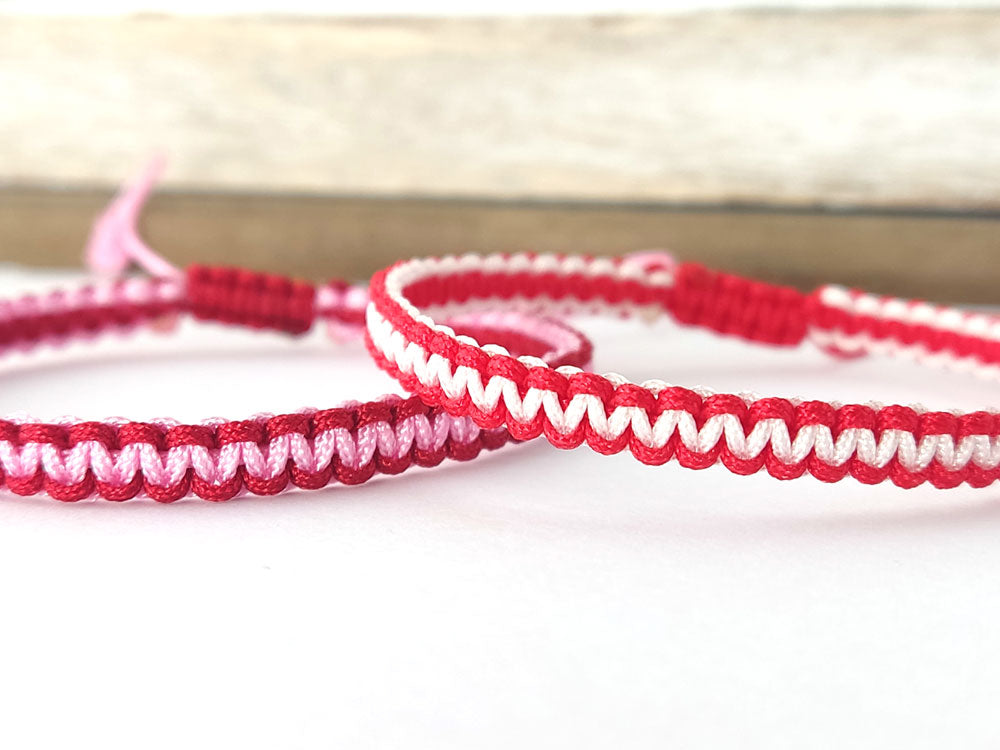 Handmade Greek Waterproof Macrame Bracelet or Anklet – Pink Red Salmon White Colors