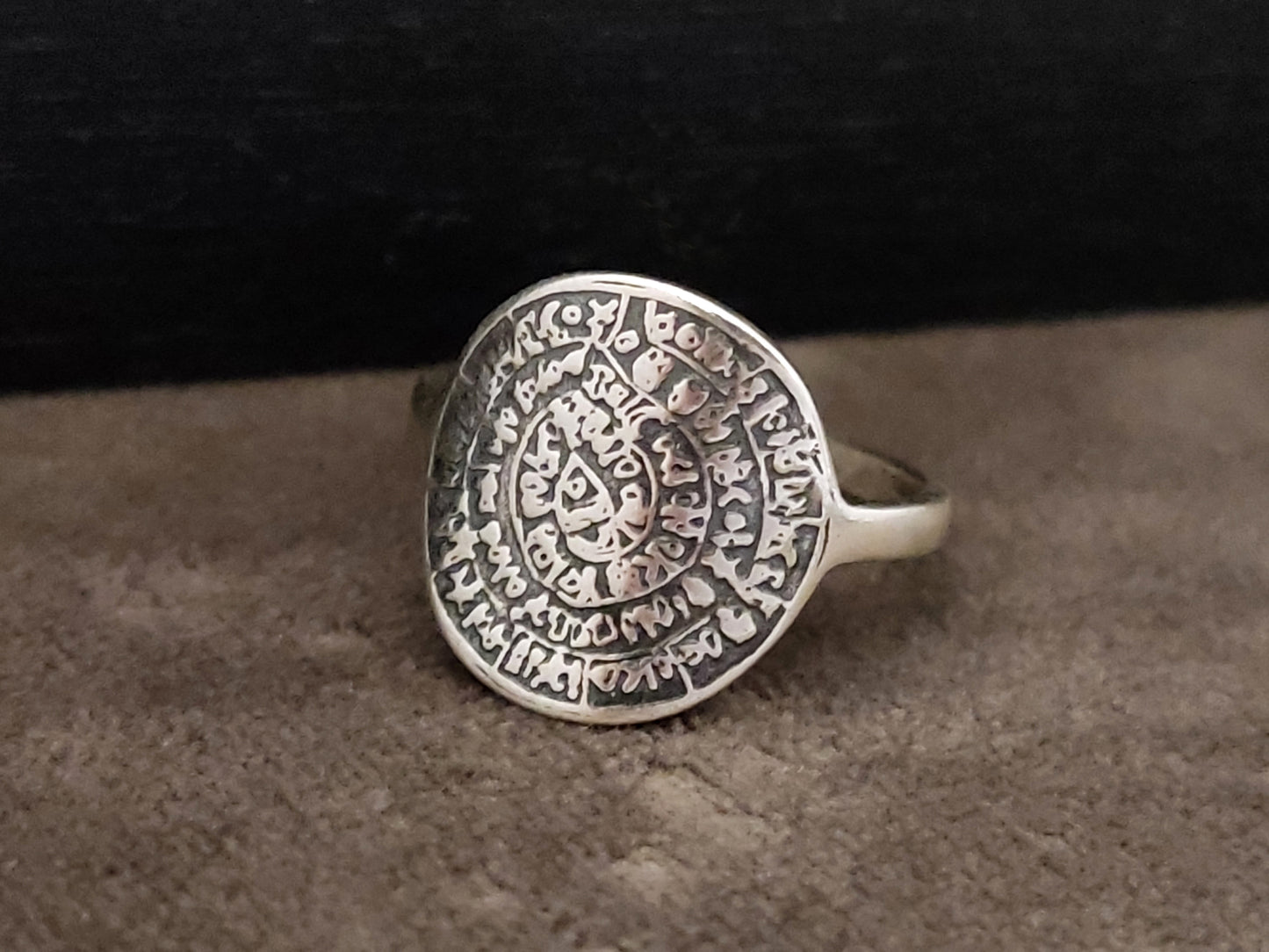 Phaistos Disc Silver Greek Ring 15mm