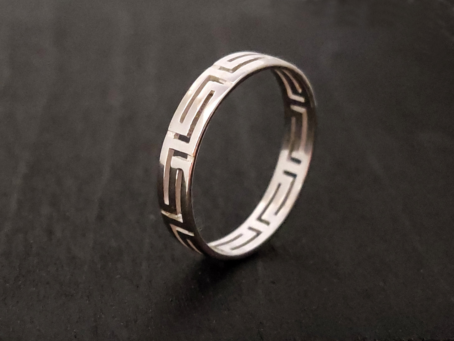 Greek Key Silver Ring 4mm
