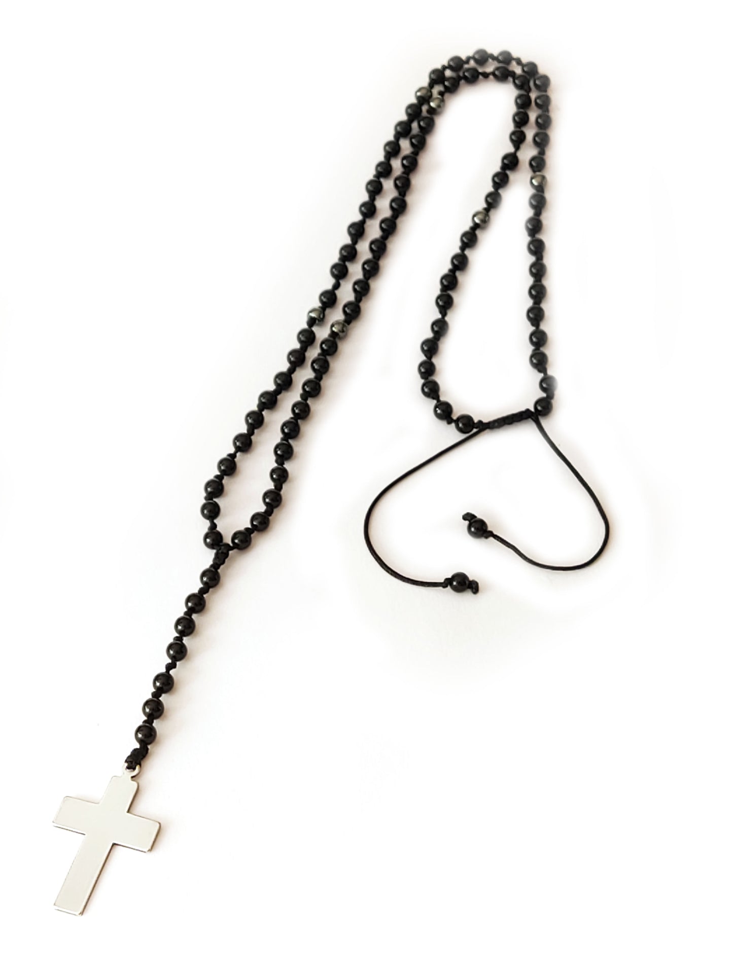 Handcrafted Black Onyx Rosary Cross Necklace