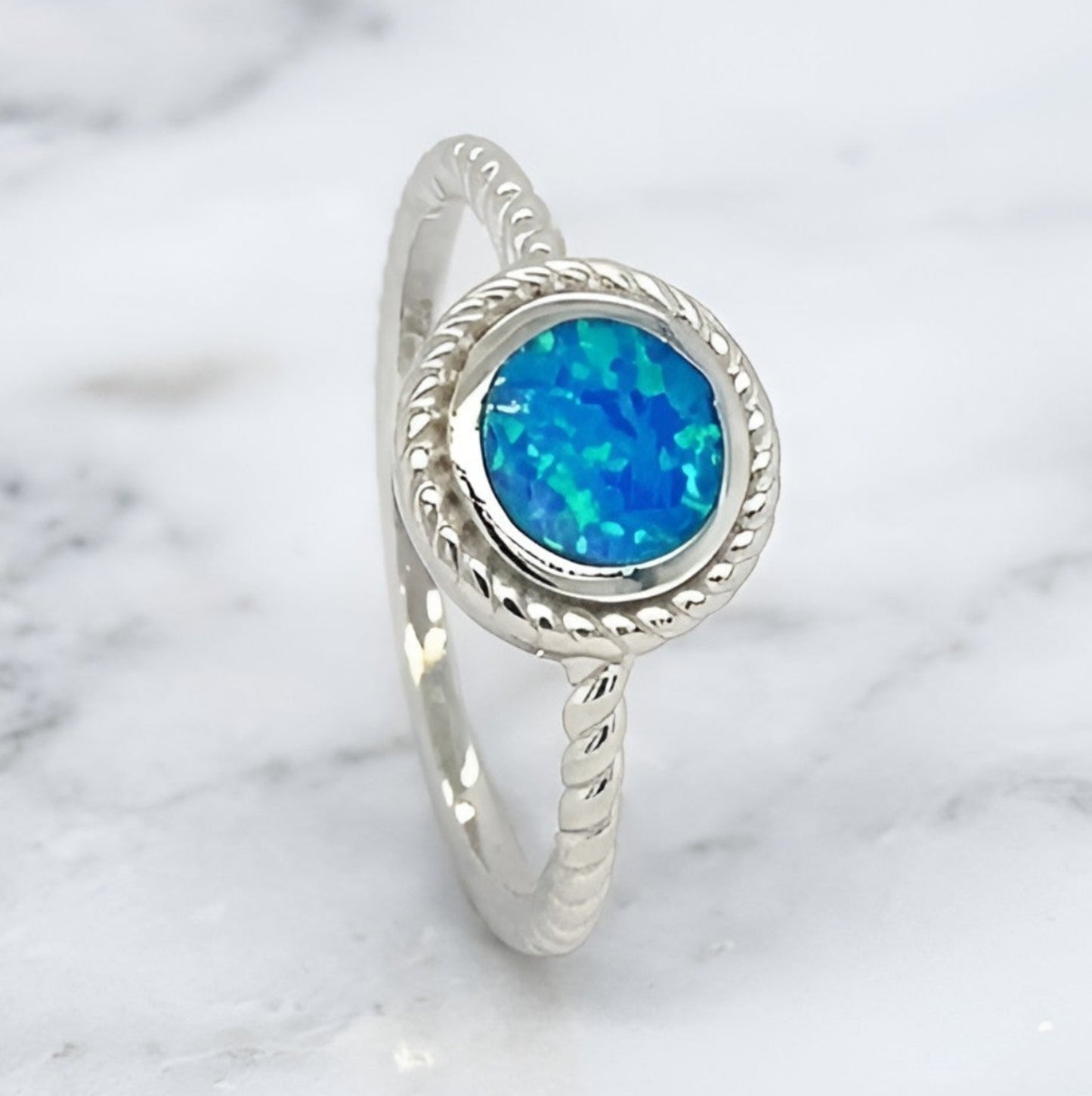 925 hallmarked silver blue opal ring