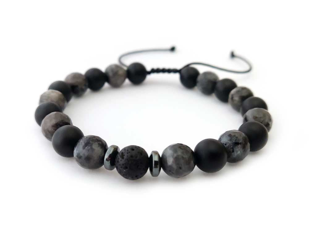 Handmade Natural Stone Bracelet - Lava, Onyx, Larvikite