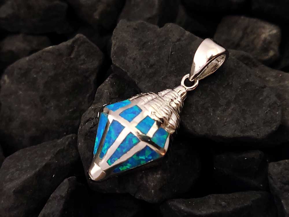 Blue Opal Silver Oyster Seashell Pendant 20x12mm