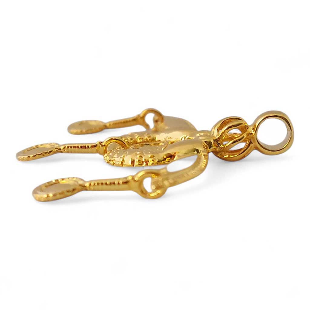 Side view of a malia bee silver pendant and gold plated for extra elegance.