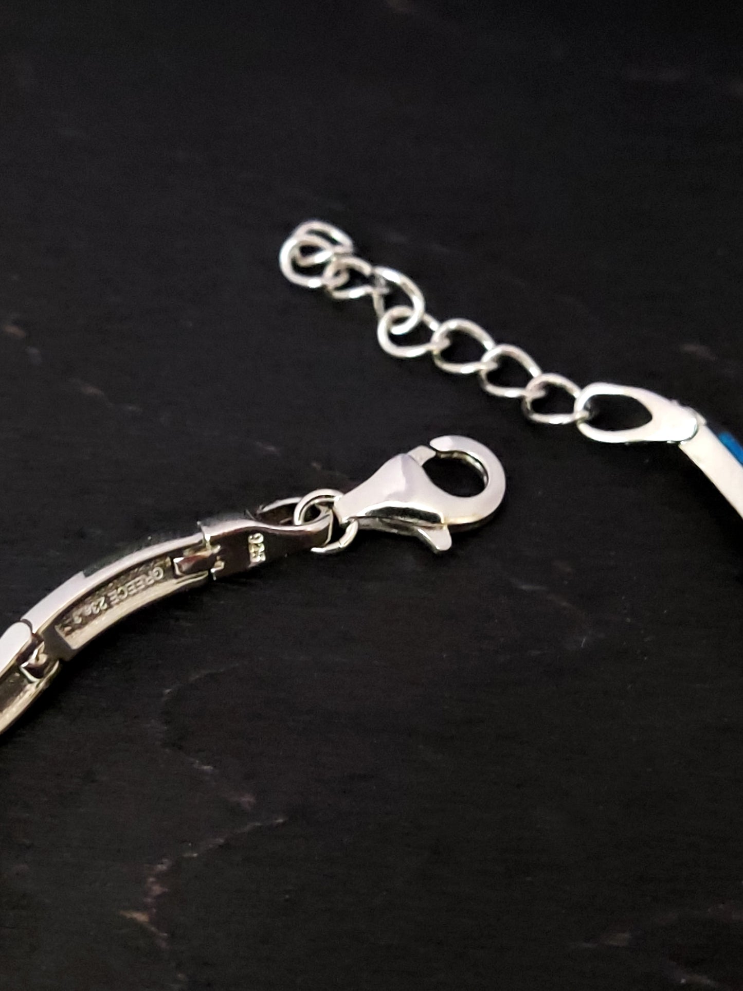 Blue Opal Wave Design Silver Greek Bracelet 3mm