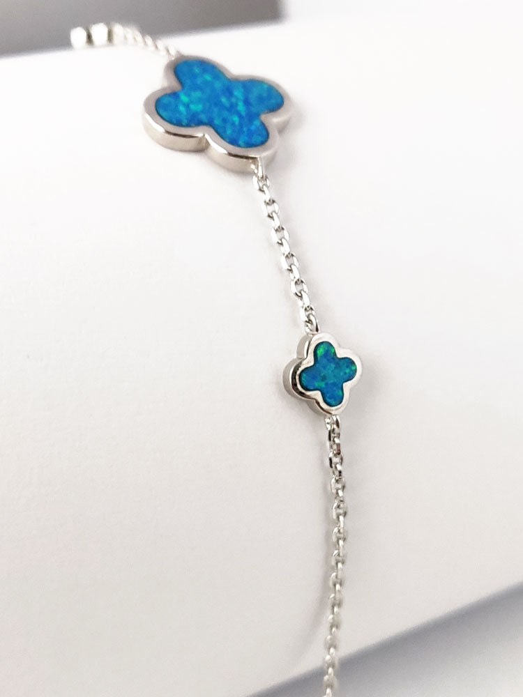 Sterling Silver 925 Blue Opal 3 Cross Adjustable Bracelet