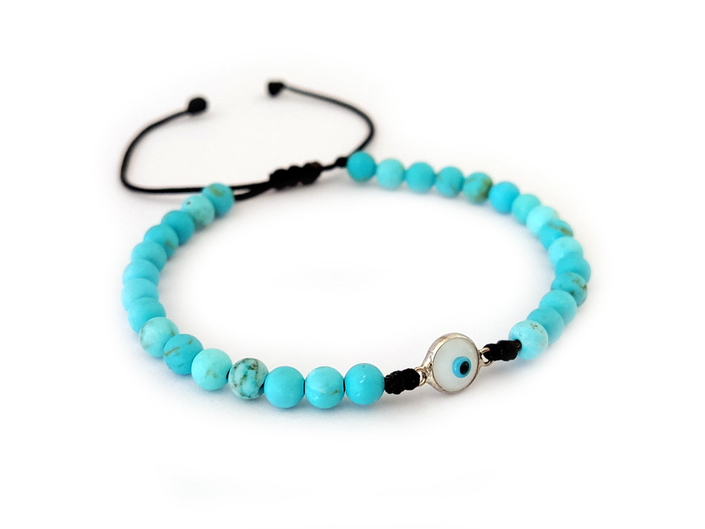 Greek Silver White Evil Eye Turquoise Bracelet