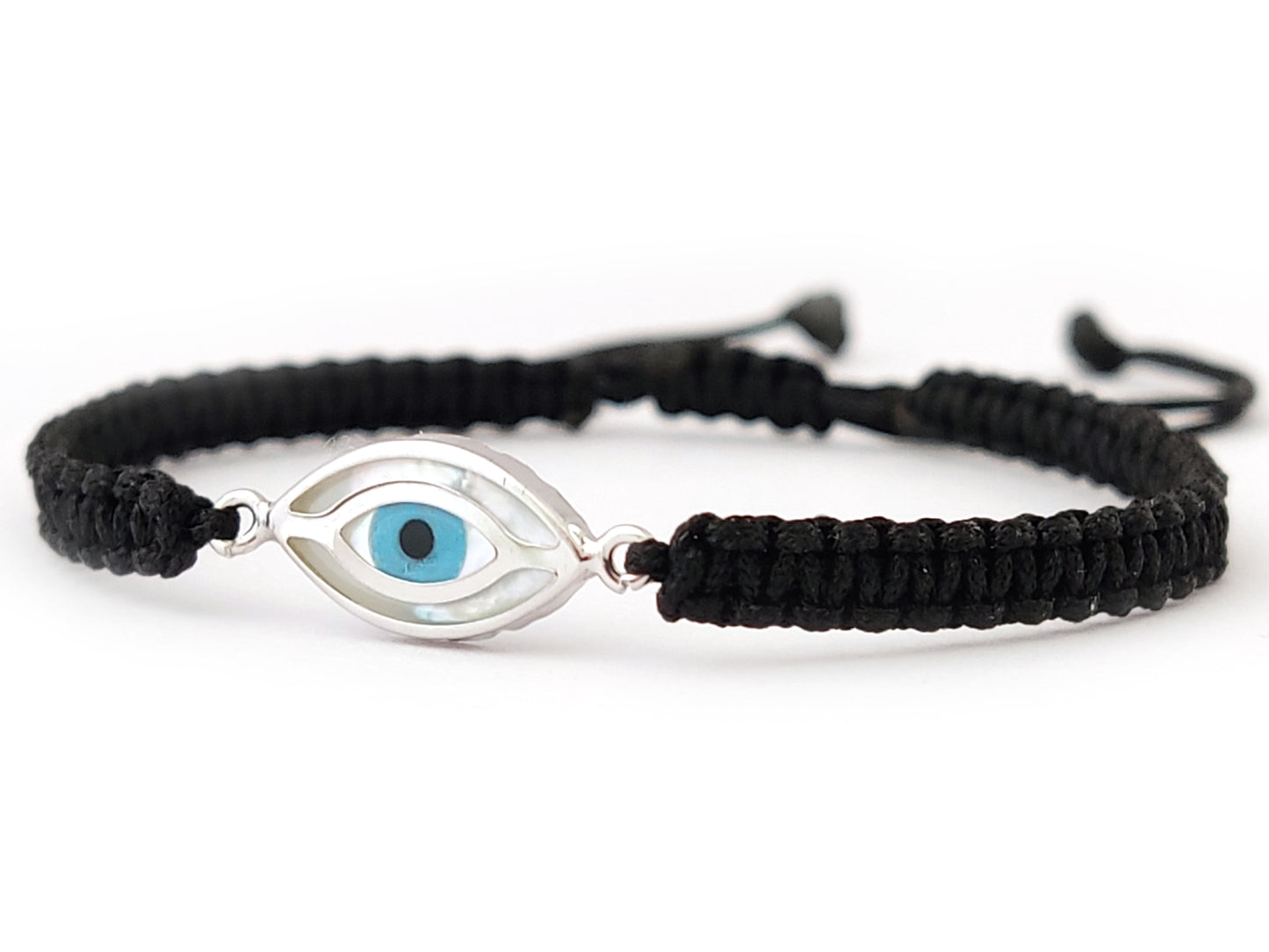 Evil Eye Nazar Black Cord Silver Macrame Bracelet
