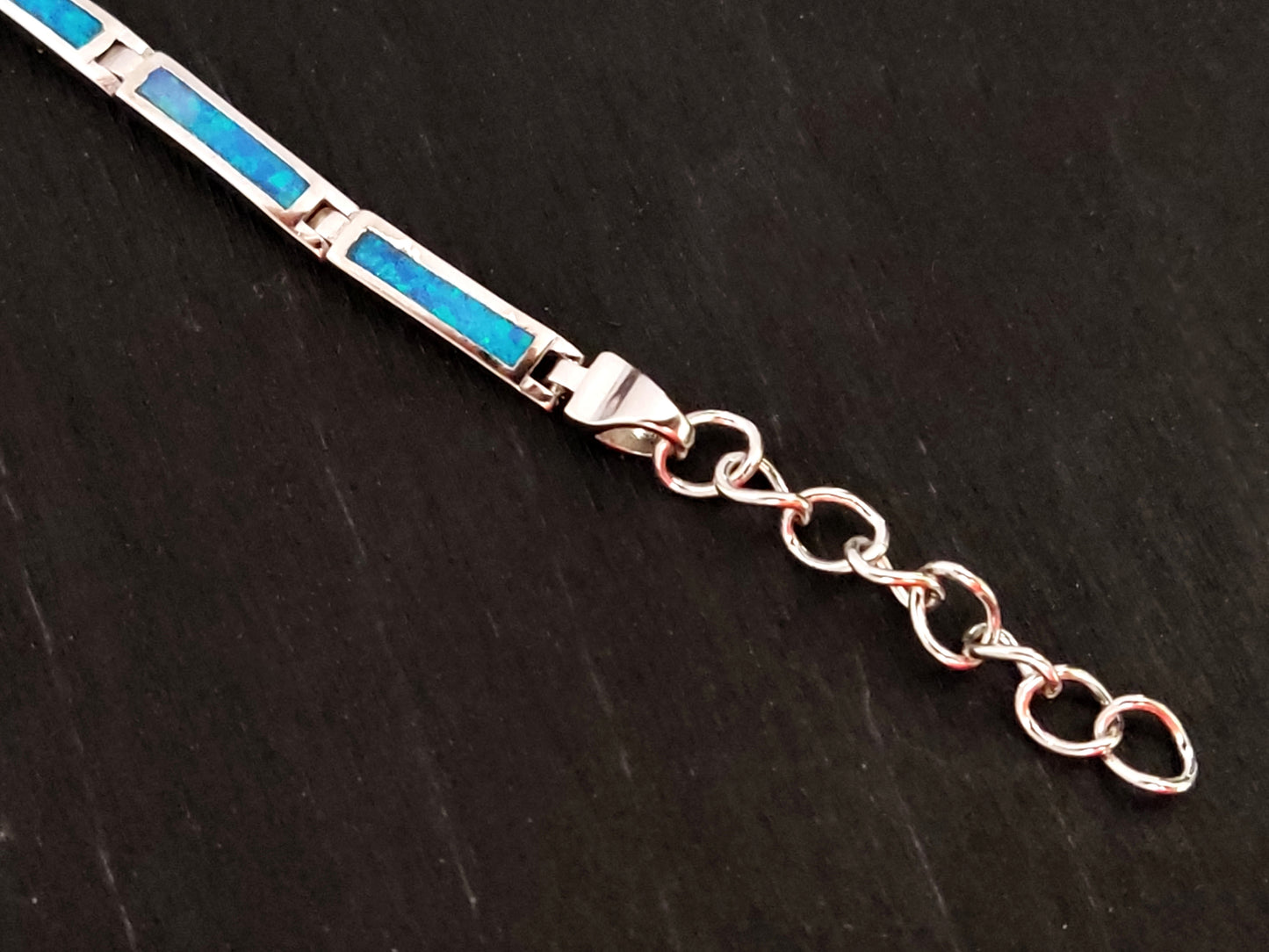 Blue Opal Silver Bracelet 3mm