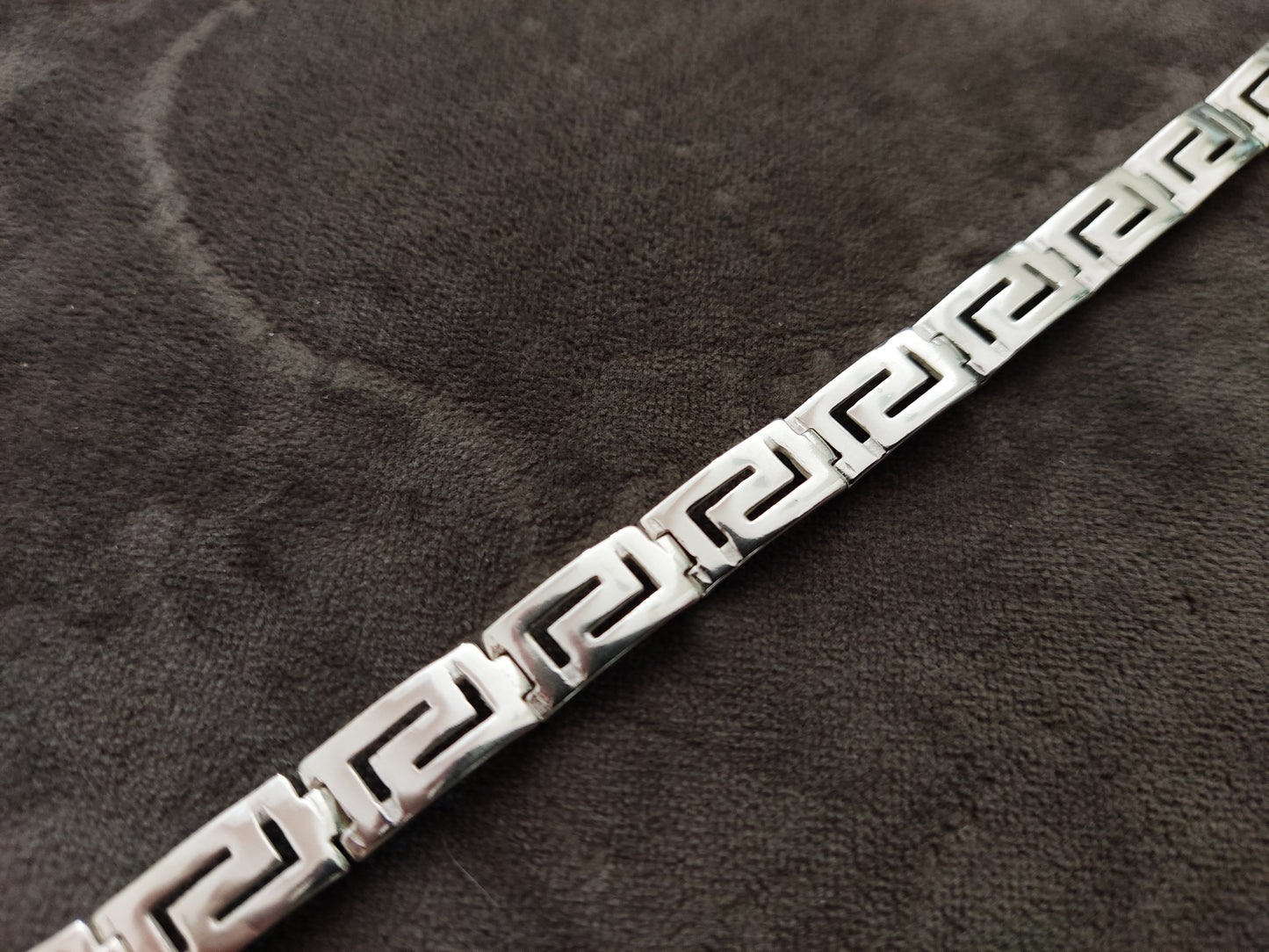 Greek Key Men Women Silver Bracelet 9mm