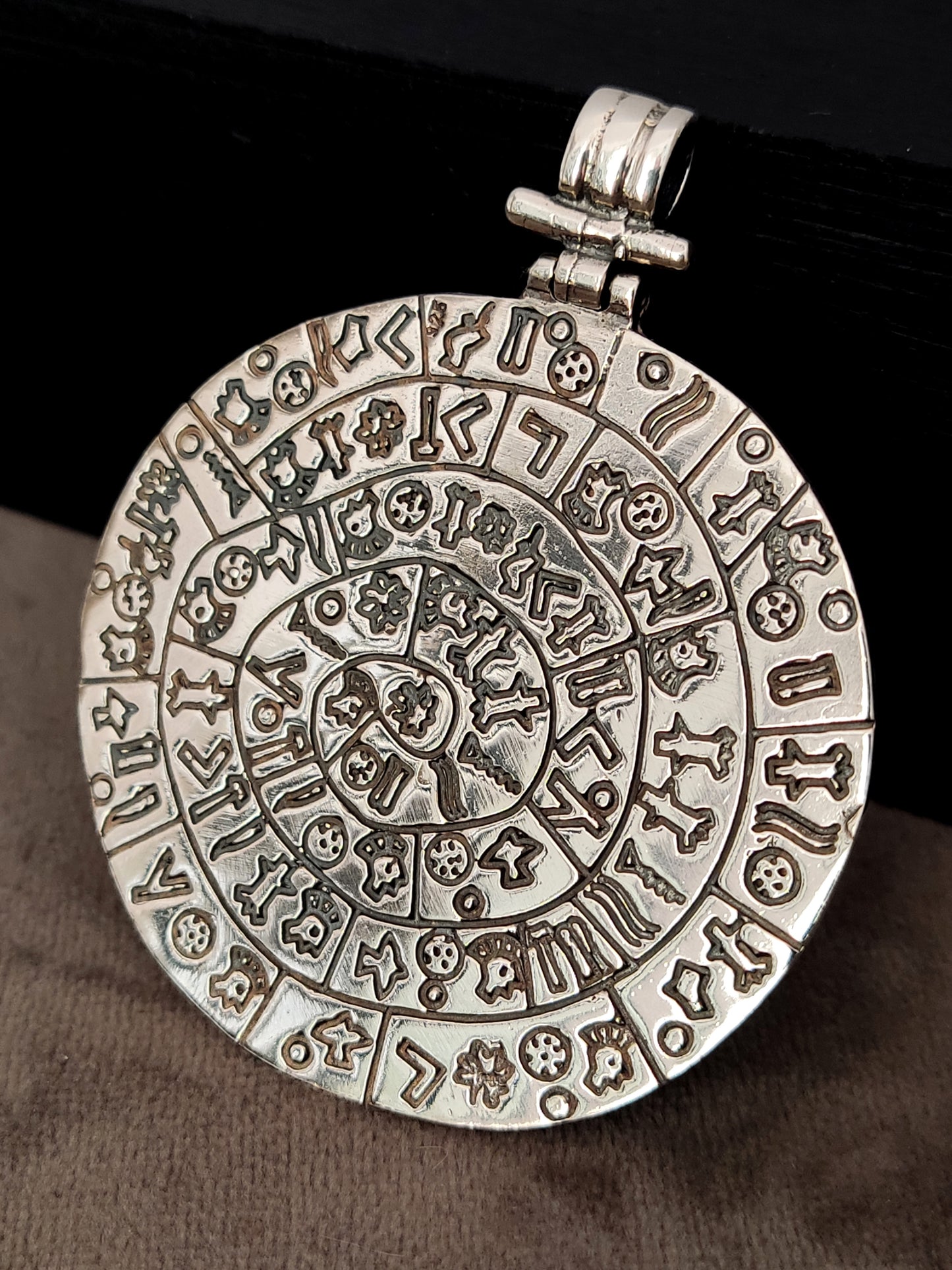 Phaistos Disc Big Silver Pendant 54mm